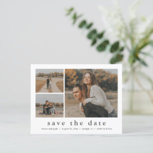 Moderne Minimalistische 3-Foto-Save-the-Date-Karte Ankündigungspostkarte