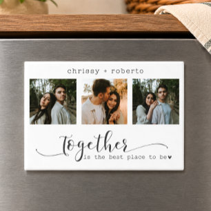 Moderne minimalistische 3-Foto-Script-Collage Magnet