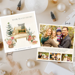 Moderne Minimalistische 4-Foto-Aquarellbilder Feiertagskarte