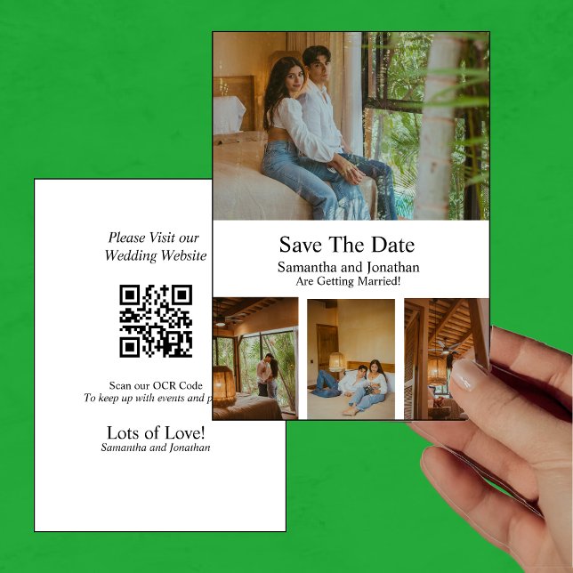 Moderne Minimalistische 4-Foto-Save the Date-Karte Einladung (Von Creator hochgeladen)