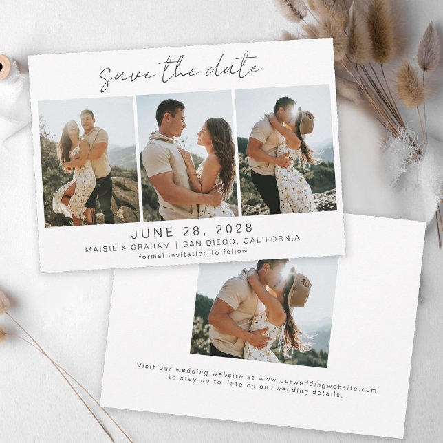 Moderne Minimalistische 4-Foto-Save-the-Date-Karte Save The Date (Von Creator hochgeladen)