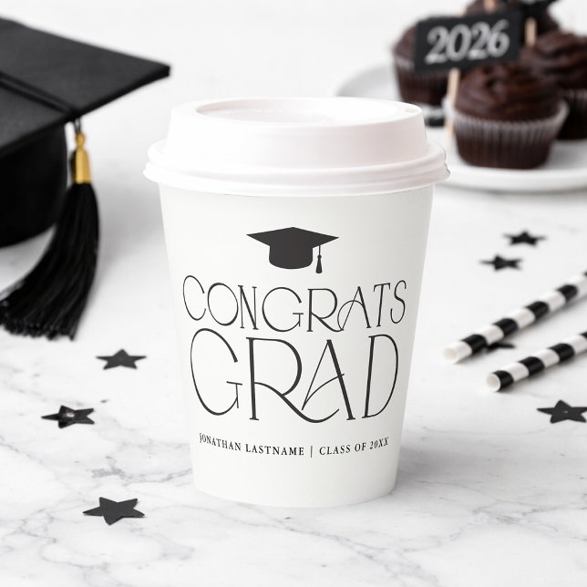 Moderne Minimalistische Abschlussfeier Pappbecher (Modern Minimalist Graduation Paper Cups)