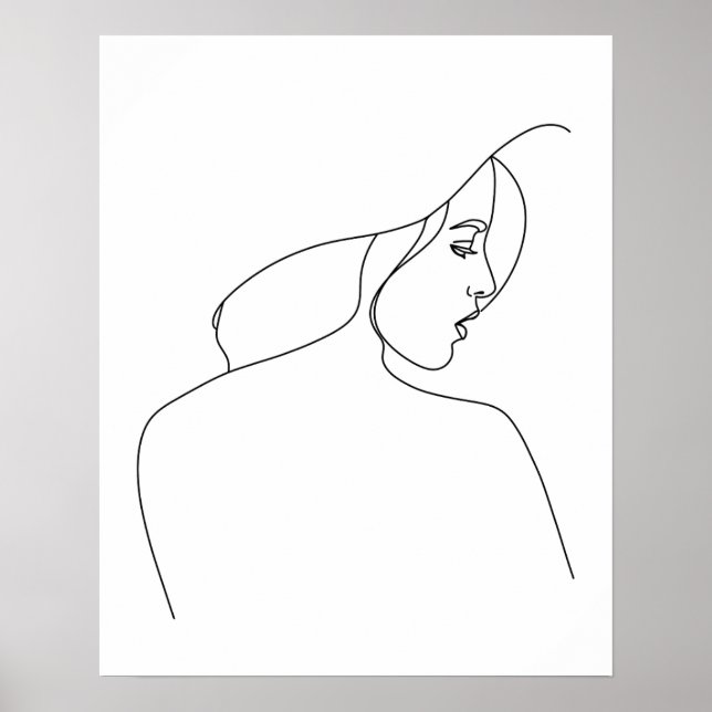 Moderne Minimalistische Abstrakte Frau in Hat Line Poster (Vorne)