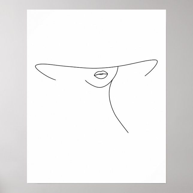 Moderne Minimalistische Abstrakte Frau in Hat Line Poster (Vorne)