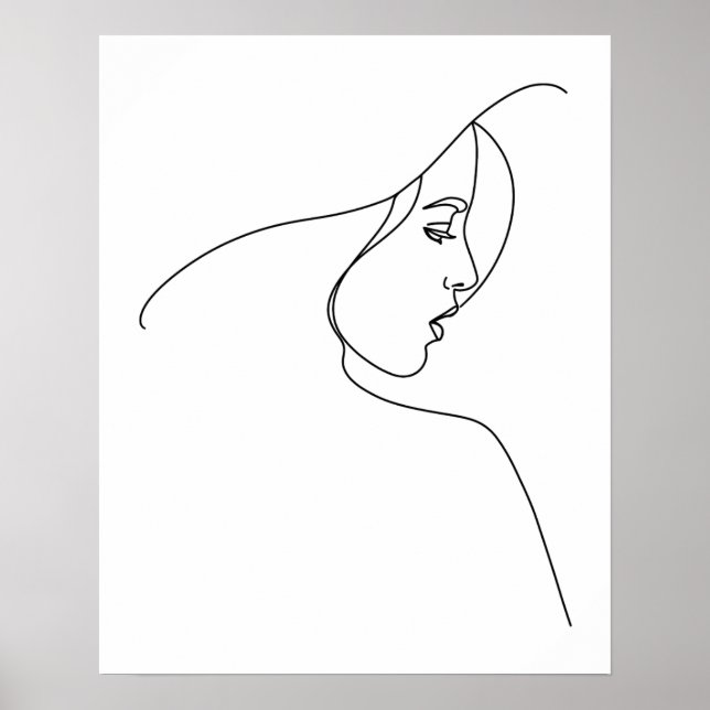 Moderne Minimalistische Abstrakte Frau in Hat Line Poster (Vorne)