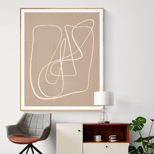 Moderne Minimalistische Abstrakte Taupe Brown Line Poster