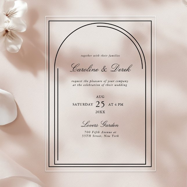 Moderne Minimalistische Akryleihe | Arch Border Acryleinladungen (Modern Minimalist Acrylic Wedding | Arch Border)