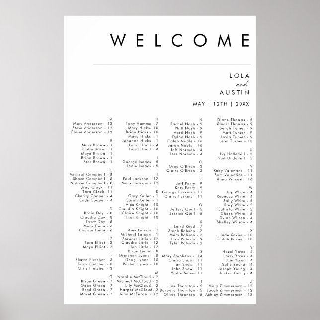Moderne Minimalistische Alphabetisierungstabelle Poster (Vorne)