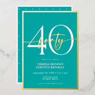 Moderne Minimalistische Aqua-Gold-Schrift Vierzigs Folieneinladung