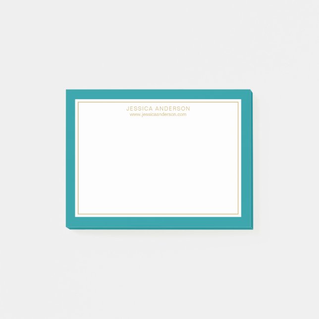 Moderne Minimalistische Aquamarine Goldgrenze Pers Post-it Klebezettel (Vorderseite)