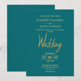 Moderne Minimalistische Aquamarine Goldhochzeit Einladung