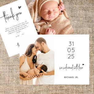 Moderne Minimalistische Baby Shower mit 2 Fotos Dankeskarte