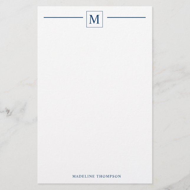 Moderne Minimalistische Basis-Navy-Blue-Monogram-L Briefpapier (Vorderseite)