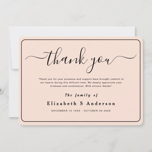 Moderne Minimalistische Beerdigung Vielen Dank Karte (Vorderseite)