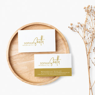 Moderne Minimalistische Beige Gold Stilschrift Visitenkarte