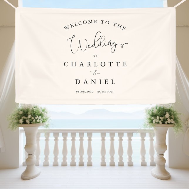 Moderne, minimalistische, beige Hochzeit Banner (Modern, minimal, beige, wedding banner. Elegant with handwriting typography.)