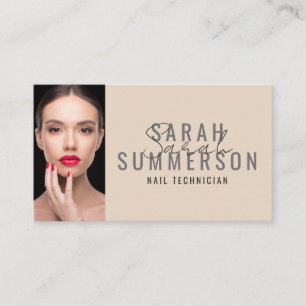 Moderne minimalistische beige Nagelstudio-Foto Visitenkarte