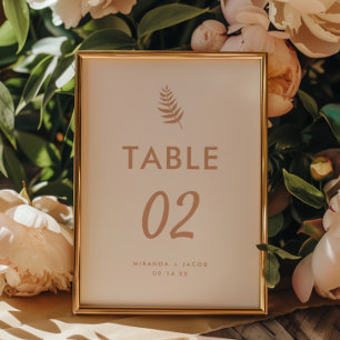 Moderne Minimalistische Beige Palmblatt Hochzeit Tischnummer