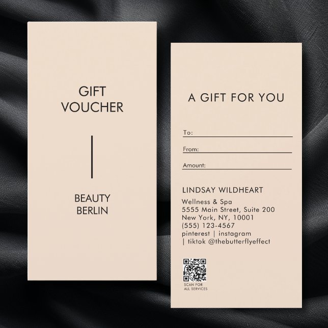 Moderne minimalistische beige QR-Code-Geschenkguts (Modern Minimalist Beige QR Code Gift Certificate)