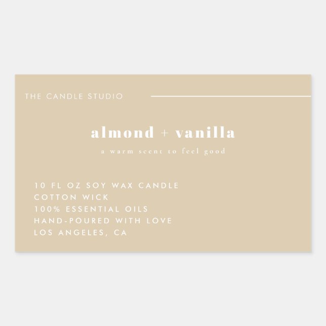 Moderne, Minimalistische Beige-Verpackungs-Kerzen- Rechteckiger Aufkleber (Vorderseite)