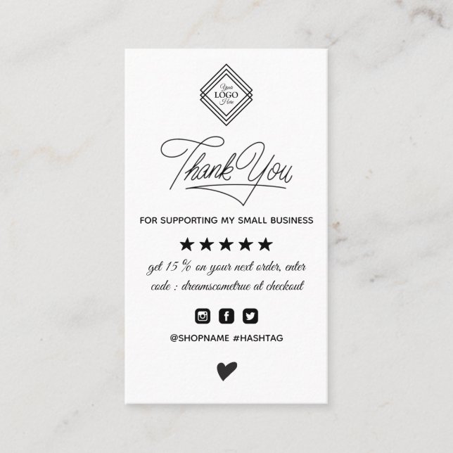 Moderne minimalistische Bestellung danke der Visit Visitenkarte (Vorderseite)