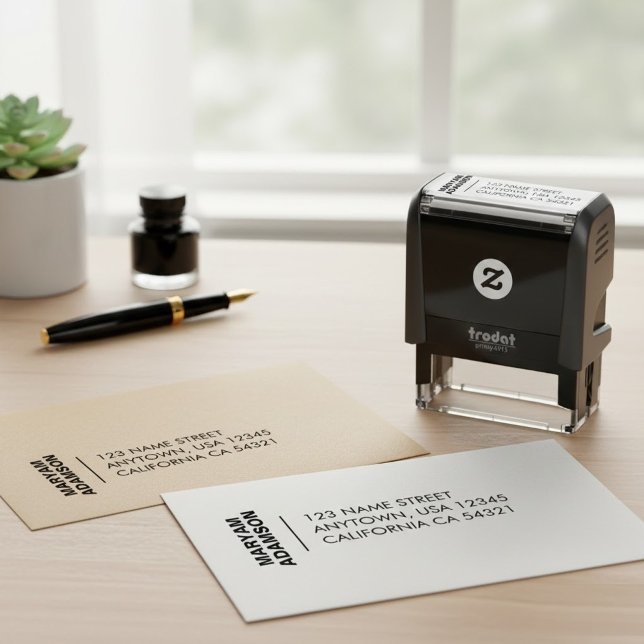 Moderne Minimalistische Bezeichnung und Rücksendea Permastempel (personal name stamp design, sole proprietor stamp)