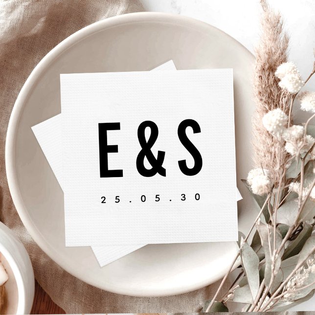 Moderne Minimalistische Big Bold Monogram Chic Wed Serviette (Modern Minimalist Big Bold Monogram Chic Classic Timeless Wedding Paper Napkins)