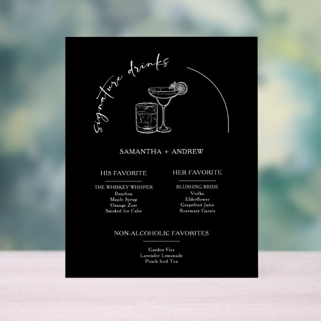Moderne Minimalistische Black Acrylic Drink Menu C Acrylschild (Neutral)