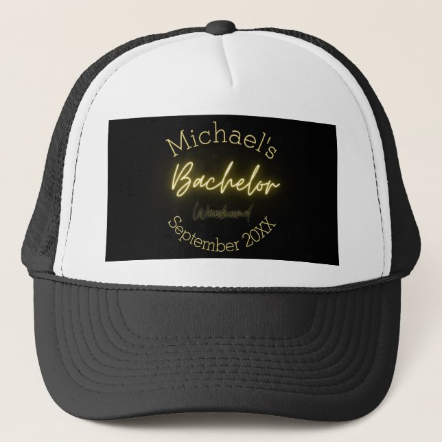 Moderne Minimalistische Black and Gold Bachelor Pa Truckerkappe (Vorderseite)