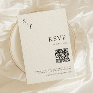 Moderne Minimalistische Black & Ecru Monogram Wedd RSVP Karte