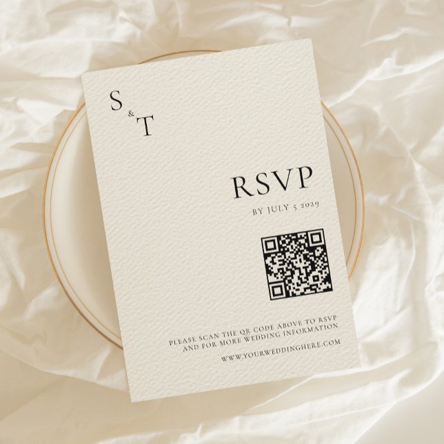 Moderne Minimalistische Black & Ecru Monogram Wedd RSVP Karte (Von Creator hochgeladen)