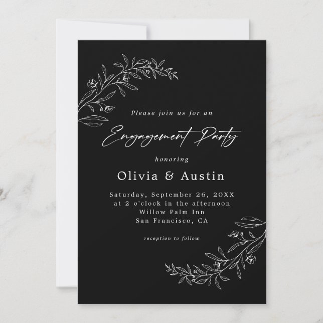 Moderne Minimalistische Black Script-Engagement-Pa Einladung (Vorderseite)
