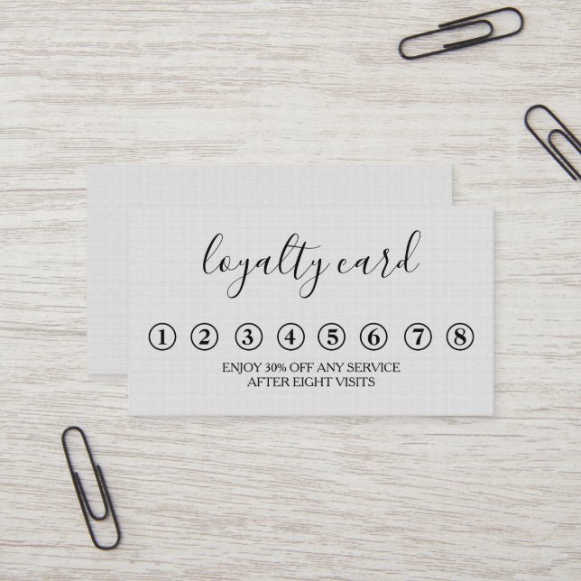 Moderne Minimalistische Black & White Loyalty Card Visitenkarte (Vorderseite/Rückseite Beispiel)