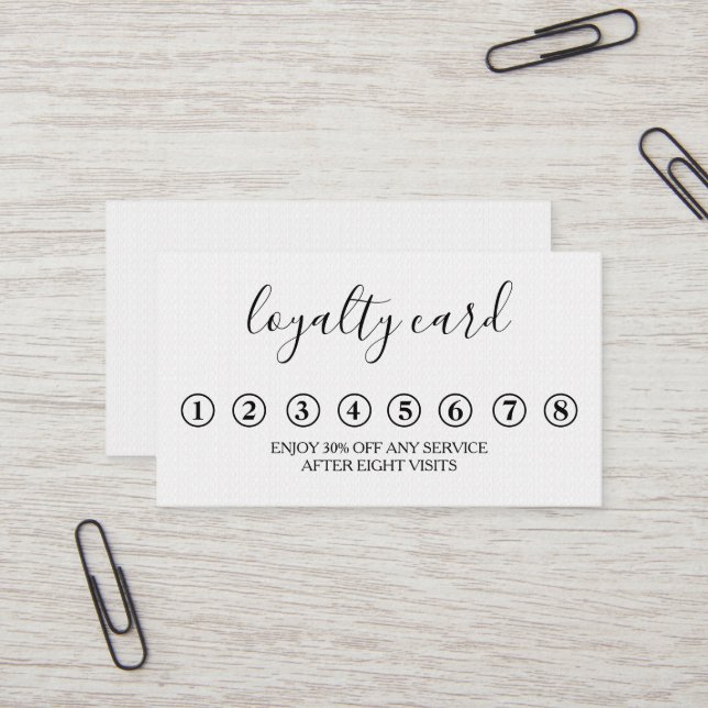 Moderne Minimalistische Black & White Loyalty Card Visitenkarte (Vorderseite/Rückseite Beispiel)