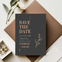 Moderne Minimalistische Blattkohle Save the Date
