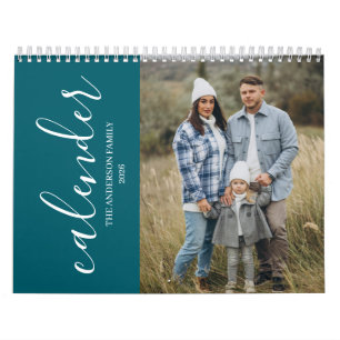 Moderne, minimalistische blaue Foto-Familie elegan Kalender