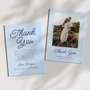 Moderne Minimalistische Blaue Hochzeit Dankeskarte