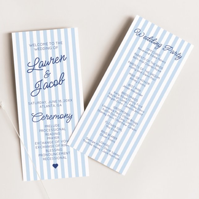 Moderne Minimalistische Blaue Streifen Hochzeit Programm (Von Creator hochgeladen)