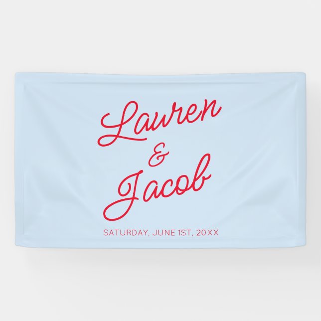 Moderne Minimalistische Blaue und Rote Hochzeit Banner (Horizontal)