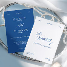 Moderne minimalistische blaue und weiße Hochzeit