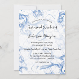 Moderne Minimalistische Blaunebel-Hochzeitsvorlage Einladung