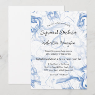 Moderne Minimalistische Blaunebel-Hochzeitsvorlage Einladung