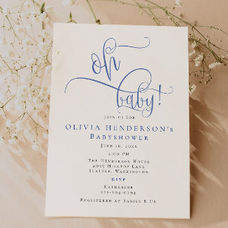 Moderne Minimalistische Blue Calligraphy Baby-Dusc Einladung