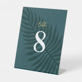 Moderne Minimalistische Blue Leaf Wedding Tischnum Sockelschild