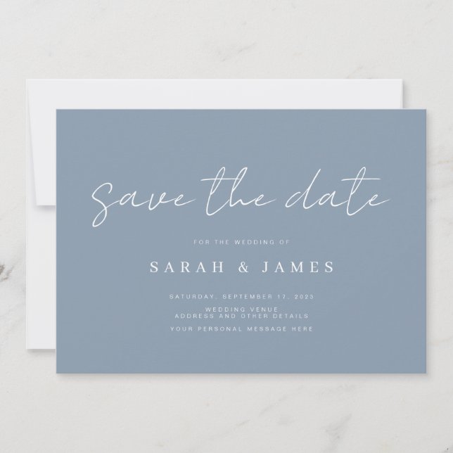 Moderne Minimalistische Blue Wedding rettet das Da Save The Date (Vorderseite)