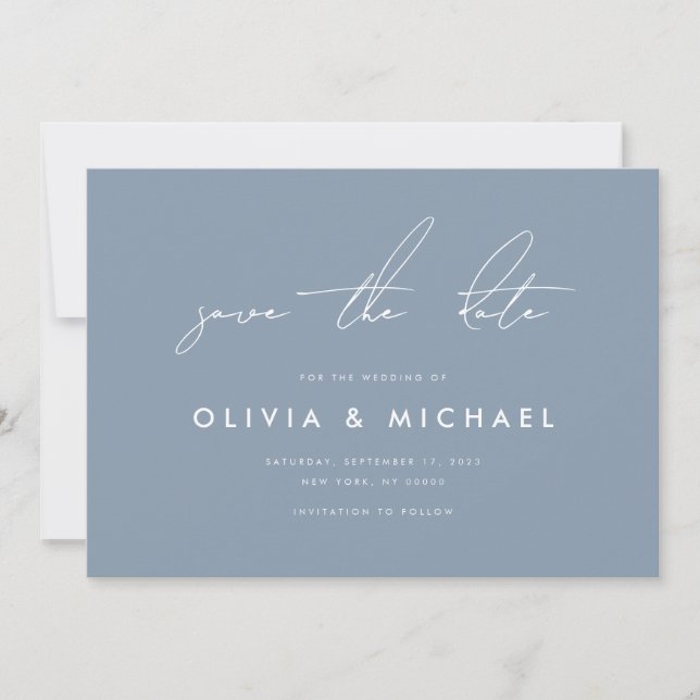 Moderne Minimalistische Blue Wedding rettet das Da Save The Date (Vorderseite)
