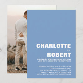 Moderne Minimalistische Blue Wedding Rezeption Einladung