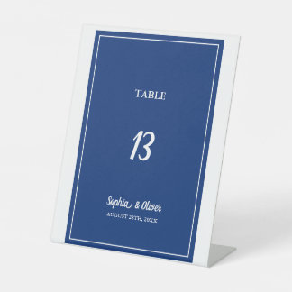 Moderne Minimalistische Blue Wedding Tischnummer Sockelschild