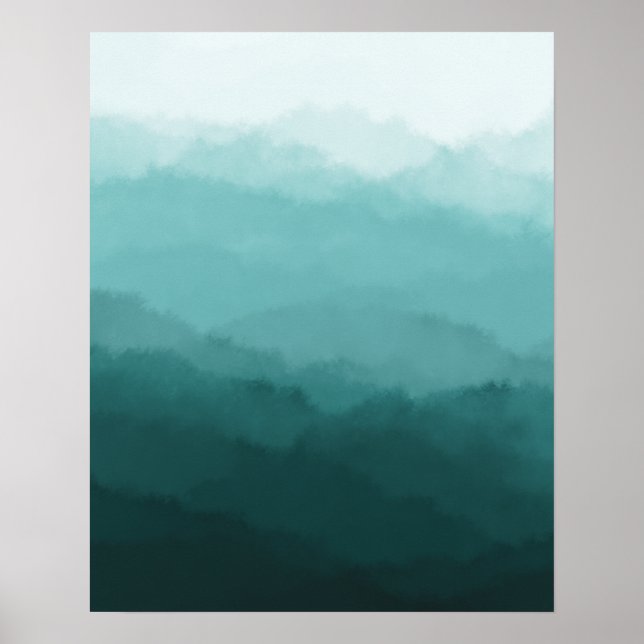 Moderne Minimalistische Bluish Green Mountains Abs Poster (Vorne)