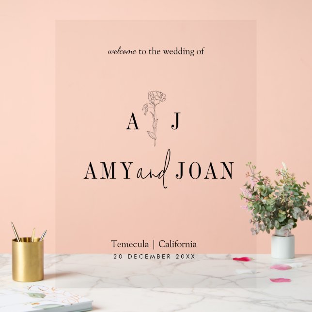 Moderne Minimalistische Blumenhochzeit Willkommen Acrylschild (Hochzeit)
